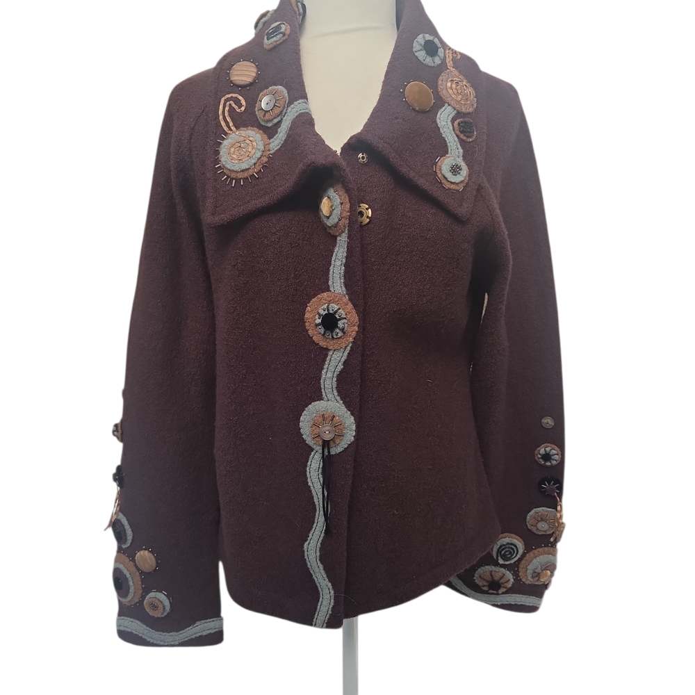 Embroidered CoVelo Chocolate Brown Women's Pea Coat Blazer Business Suit